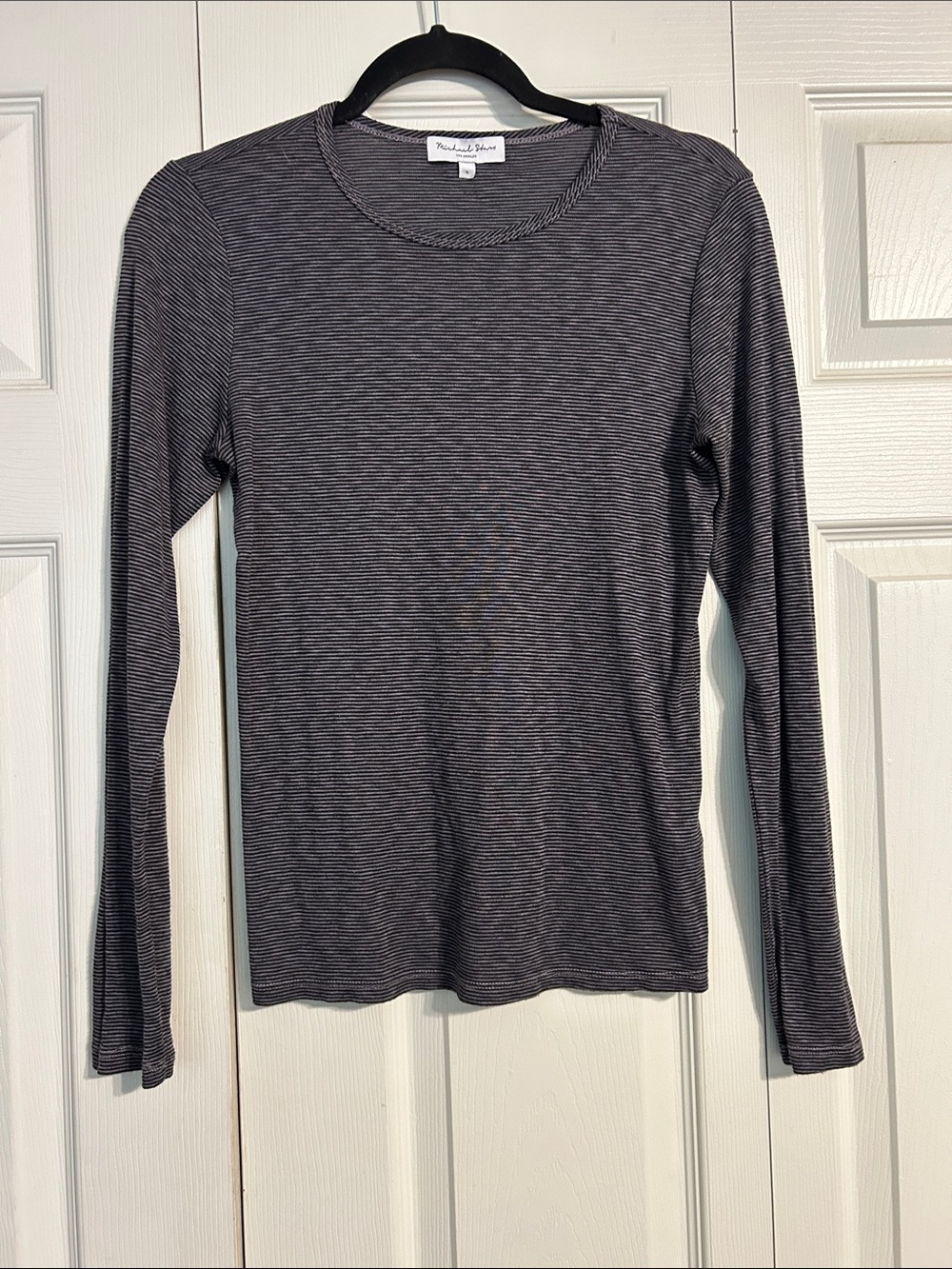 MICHAEL STARS  Small Black Gray Thin-Stripe Long Sleeve Crewneck Supima Modal